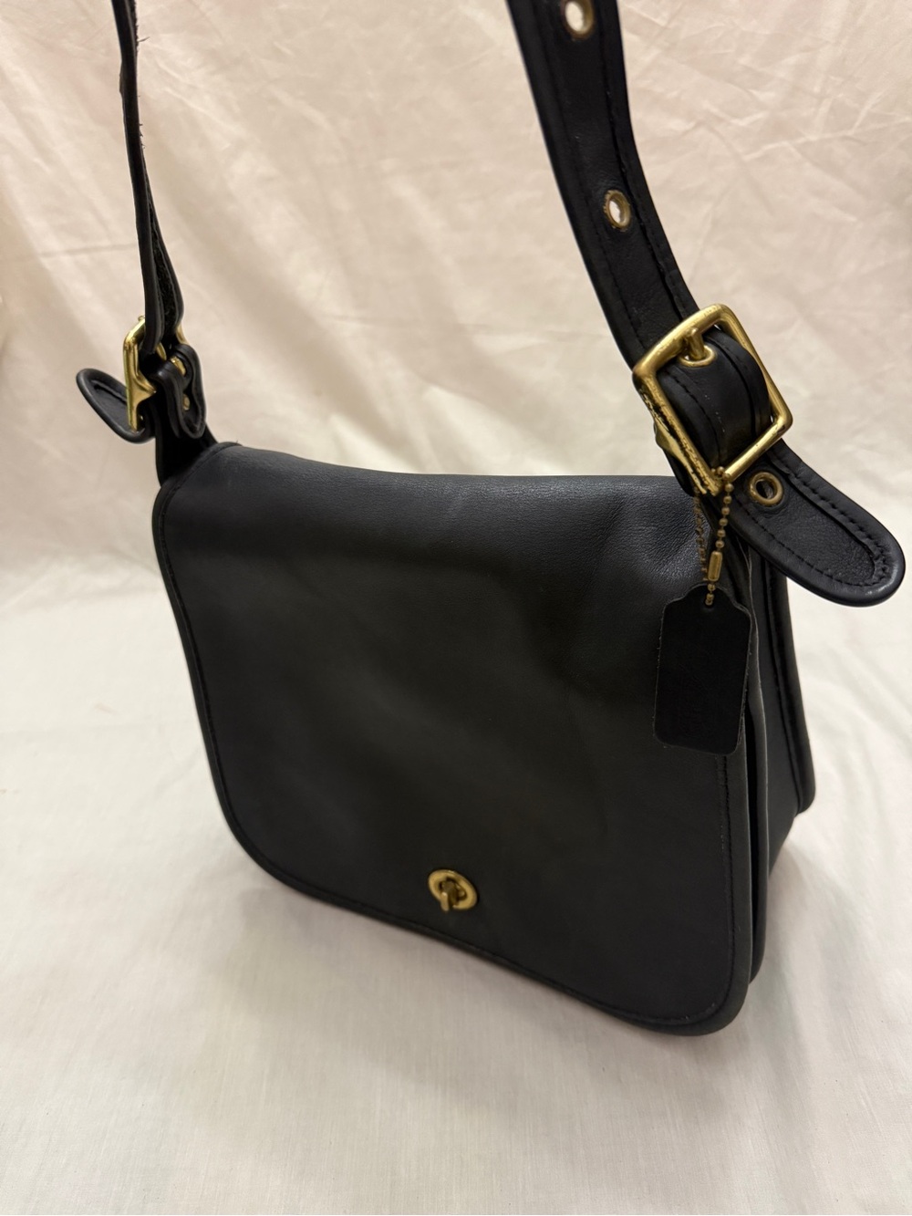 Coach Black Leather Shoulder Bag with Gold Hardware